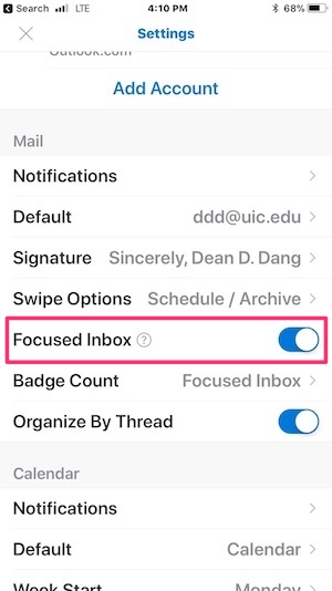turn off focused inbox outlook for mac